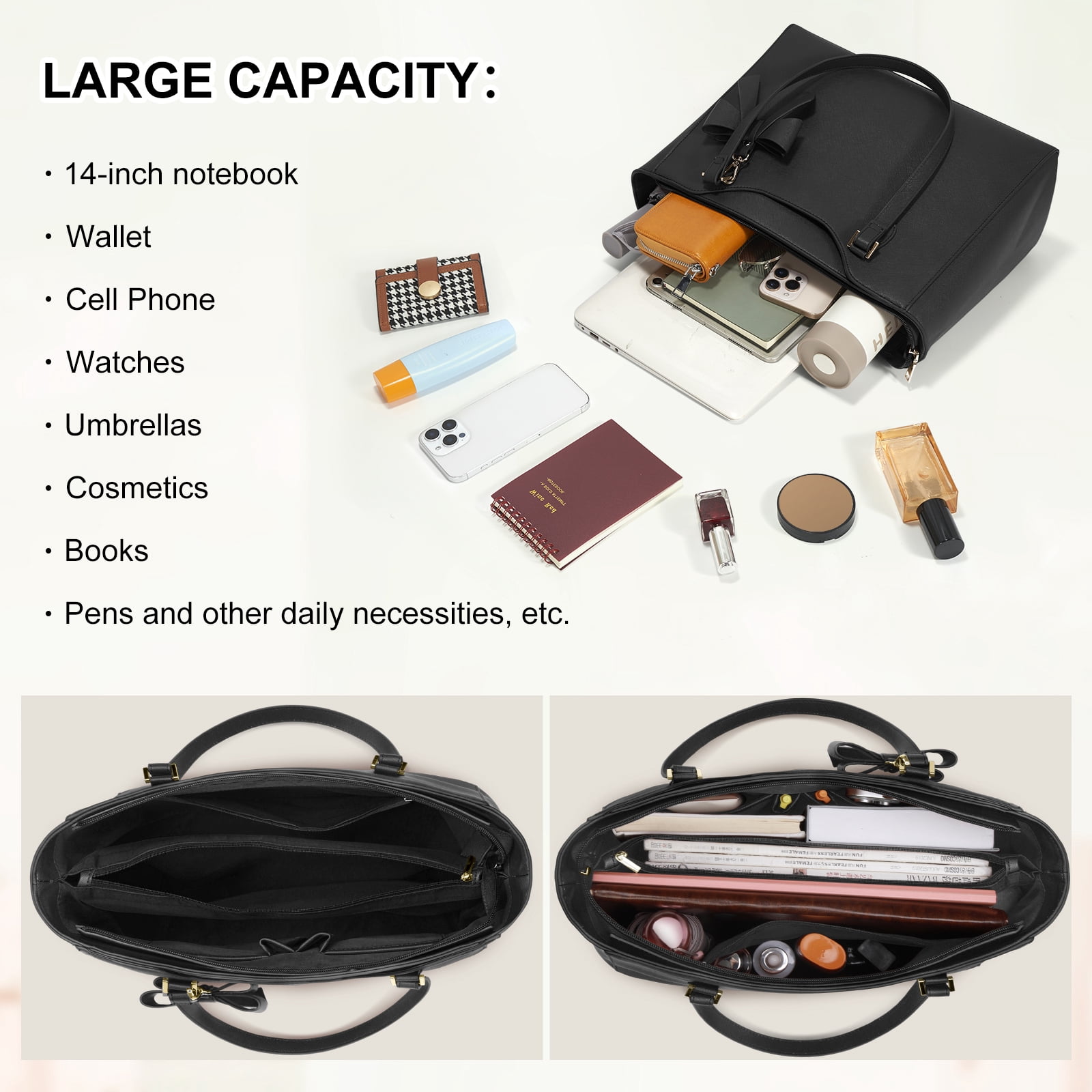 RAINSMORE Laptop Bag for Women 14 Inch Leather Work Tote Bag Professional Briefcase for Office Teacher College Computer Bag,Black