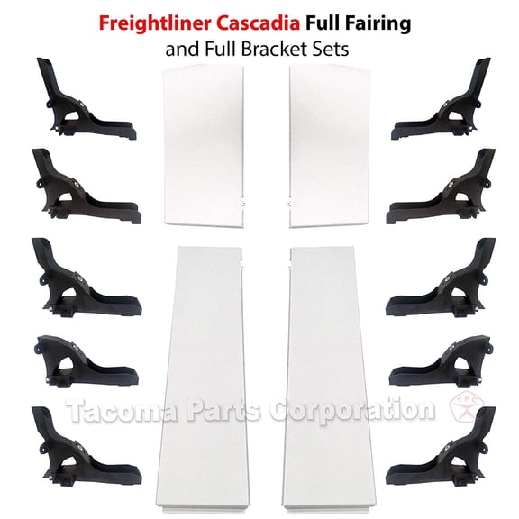 Compatible with Freightliner Cascadia Full Fairing and Full Bracket Set - Complete 14 Pcs Combo Fairings & Brackets