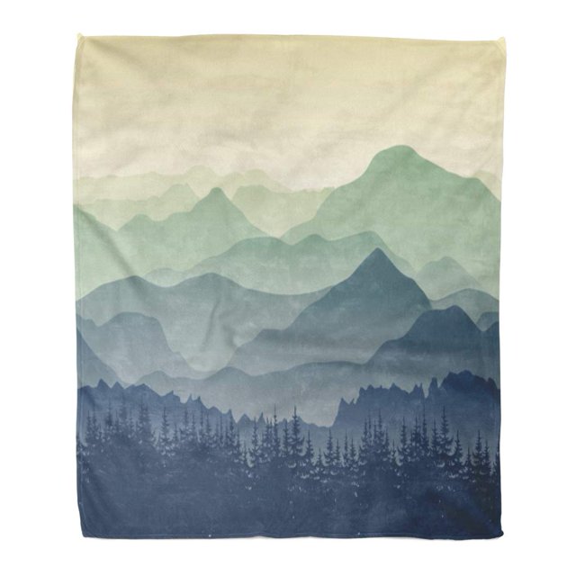 HATIART Jeter Couverture Chaude Impression Confortable Flanelle Gamme Colorée Montagnes Vertes dans la Silhouette de Brouillard Confortable Doux pour Canapé-Lit et Canapé 50x60 Pouces