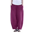 thumbnail image 2 of Baqcunre Trousers Pants for Women Spring and Summer Women's Retro Straight Pocket Plain Color Casual Cotton Pants Womens Fashion Women's Pants Womens Pants Womens Clothes Purple L, 2 of 8