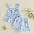 thumbnail image 2 of HAOTAGS Baby 2PC Outfit Sets,Petal-Shorts Floral Square-Neck Ruffle Tank Fashion Causal Clothes Sets Blue 2-3 T, 2 of 6