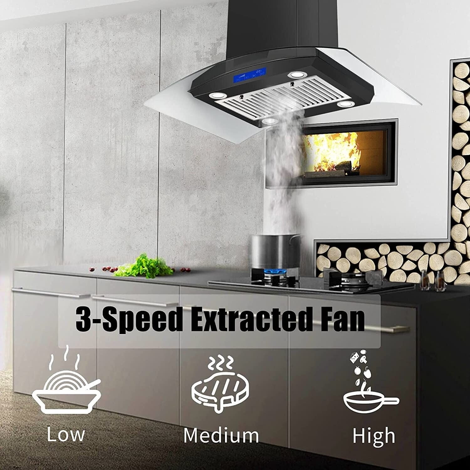JOEAONZ New 30 inch Wall Mount Range Hood 900CFM Stainless Touch Panel with Led Lights 110V