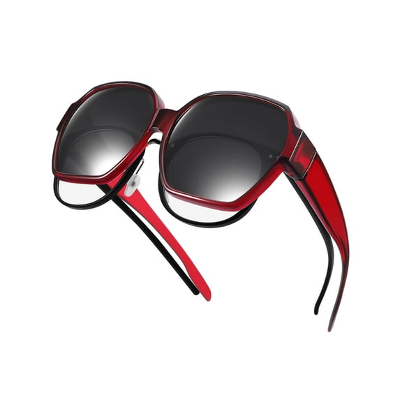TINHAO Polarized Fit Over Sunglasses Wear Over Glasses For Women Men Fishing Driving with Oversized Frame Red