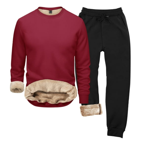SGMVNU Men Sweatsuits Sets Fall Winter Hoodie Men's Round Neck Solid Color Loose Thermal Underwear Set For Men Casual Athletic Long Sleeve Outfit Sweatshirt Suit Set(Wine, 5XL)
