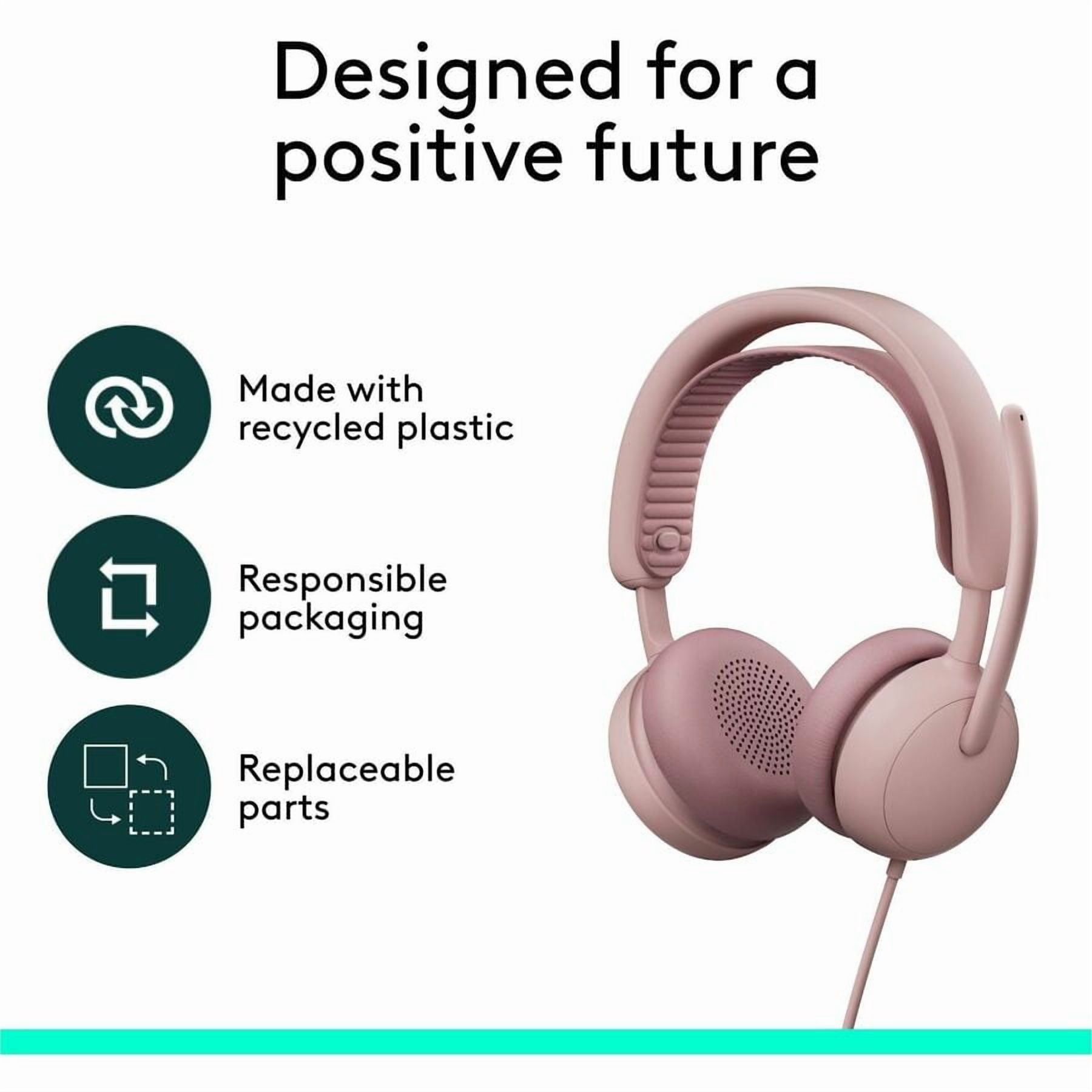 Logitech Zone Wired 2 for Business, Noise-Canceling Headset with Adaptive Hybrid ANC, Microsoft Teams Certified, USB-C with USB-A adapter, Rose
