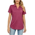 thumbnail image 6 of Women's Short Sleeve Polo Shirts Summer Collared Top Casual V Neck Loose Fit T Shirt, 6 of 7