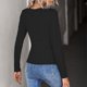 thumbnail image 4 of Tops de punto con cuello en V para mujer Otoño Invierno Clásico Casual Color puro Manga larga Tops de punto acanalado para fiesta Trabajo Salida Negro L, 4 of 6