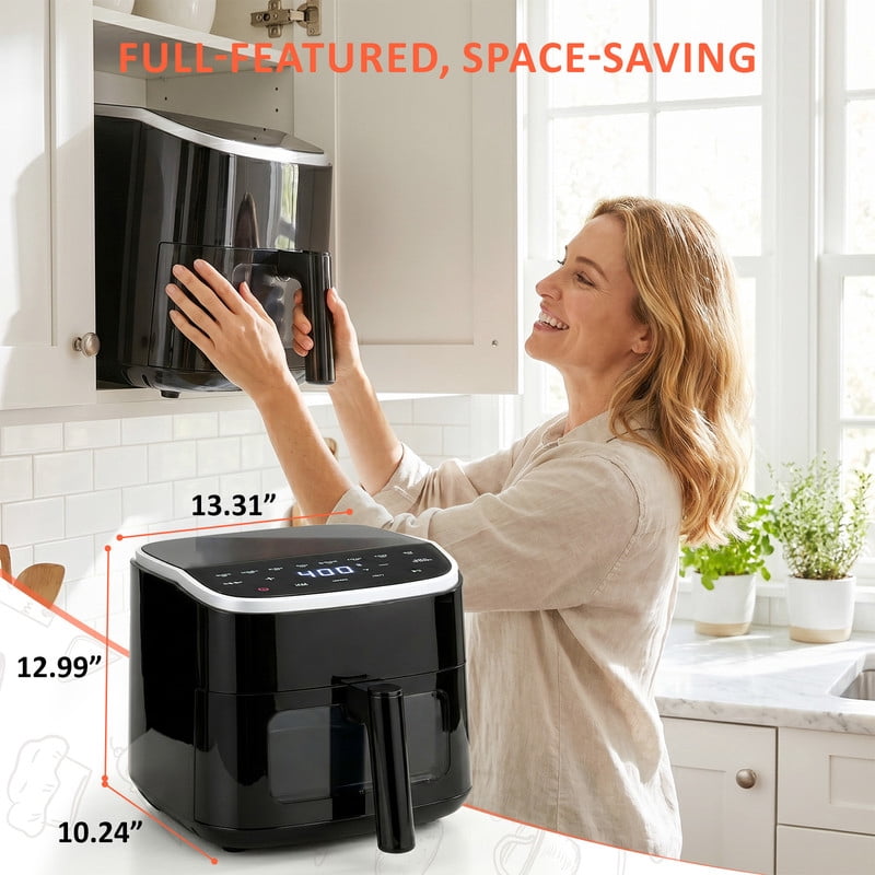 Parcus 4QT See-Through Window Air Fryer – 1500W Digital Touchscreen, 8 Cooking Modes, 60-Min Countdown Timer, Safety Auto Shut-off, Effortless-Clean Nonstick Basket, Up to 400°F – Black