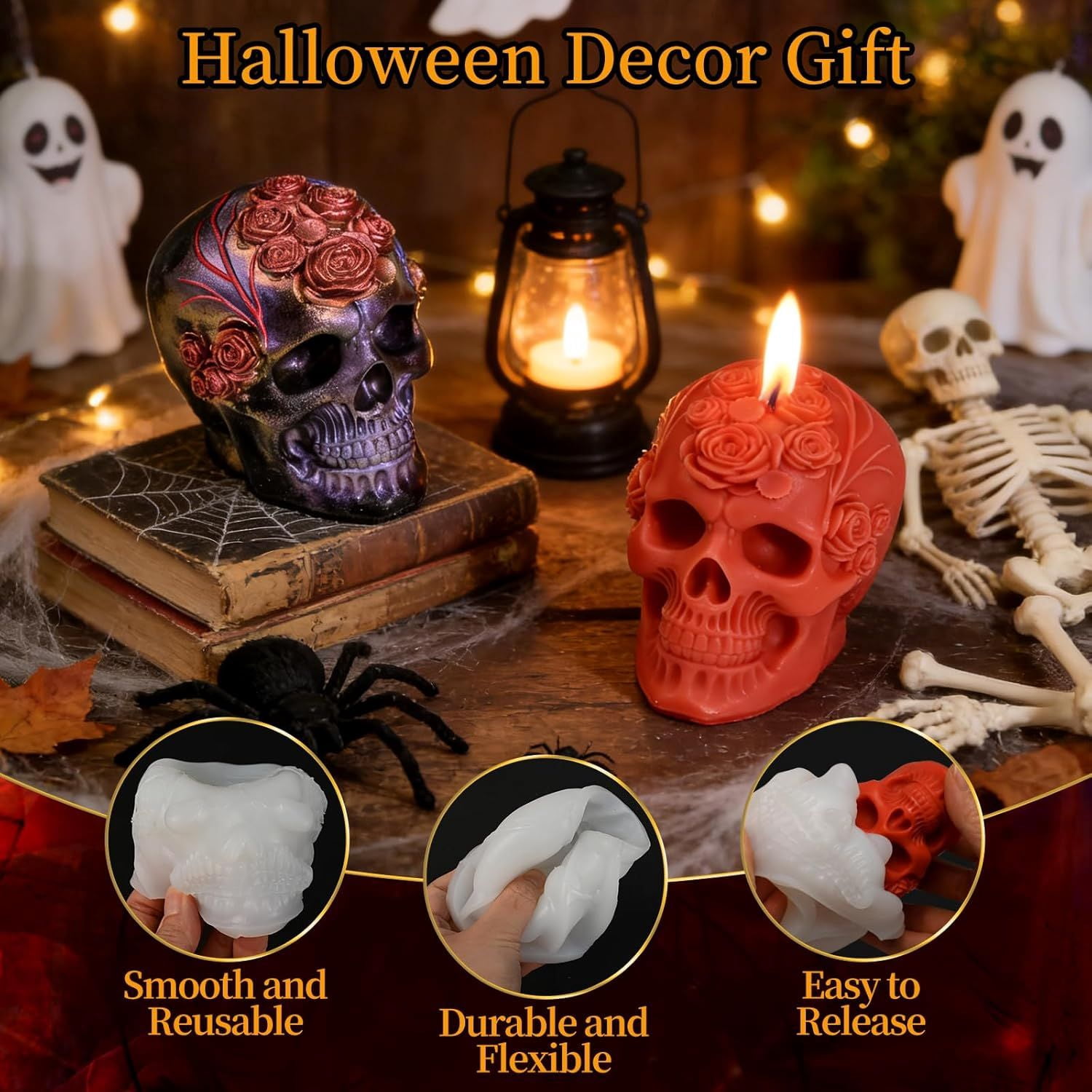 3D Skull Silicone Mold for Resin Candle Soap and Whiskey Ice Making