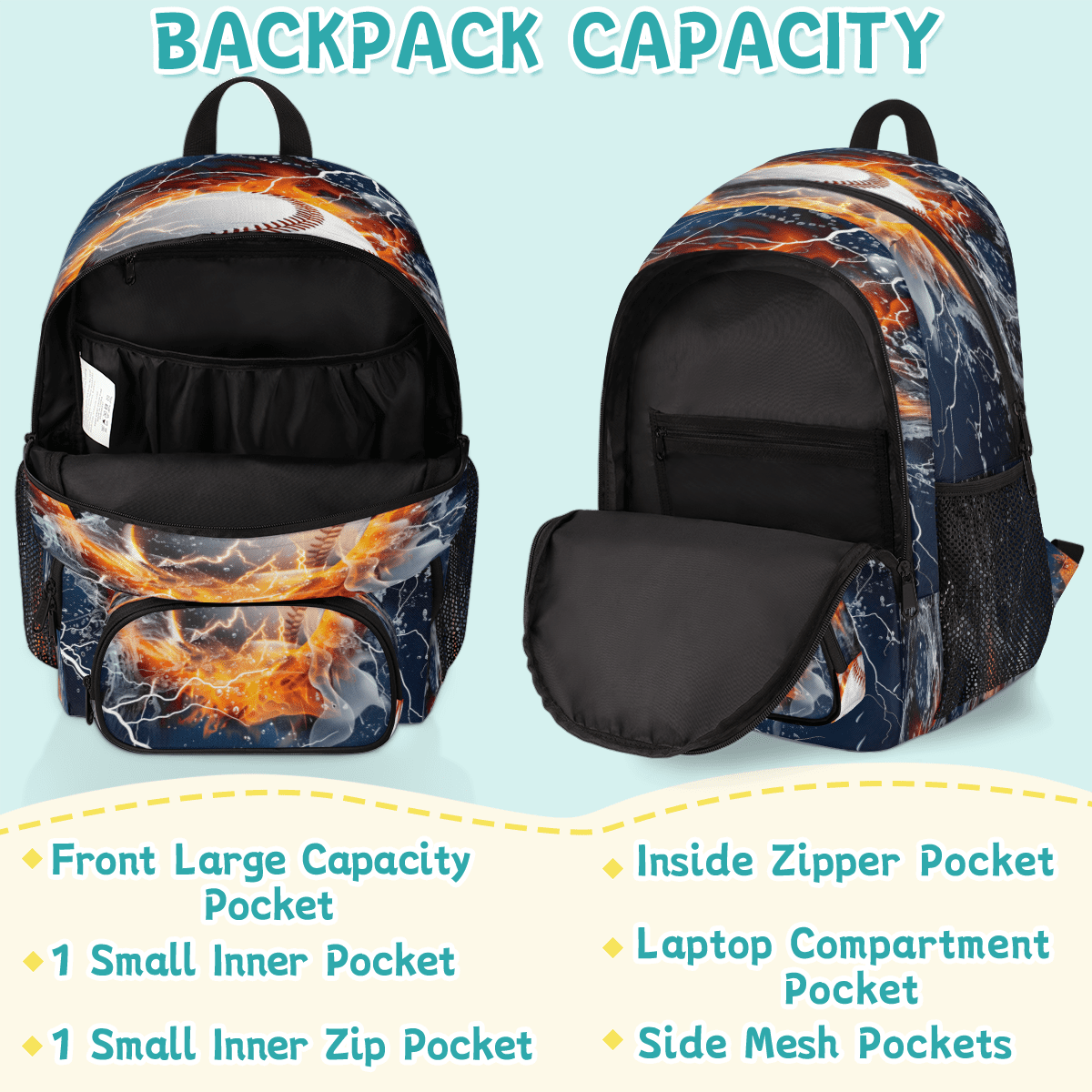 Herdesigns Sports Baseball Themed Laptop Backpack for Women Men, Work Computer Backpacks, 18.3 Inch Large Computer Nurse Teacher Bags Travel Casual Daypack