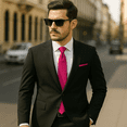 thumbnail image 3 of Mens Solid Color Formal Wedding Casual Necktie and Pocket Square Handkerchief Set For Suit or Tuxedo Fuchsia Pink, 3 of 5