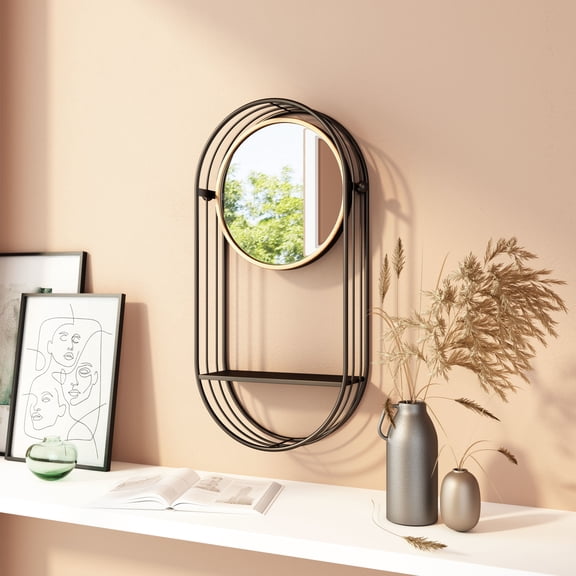 Zuo Modern Saroni Mirrored Steel Shelf, Small Living Room Wall Decor