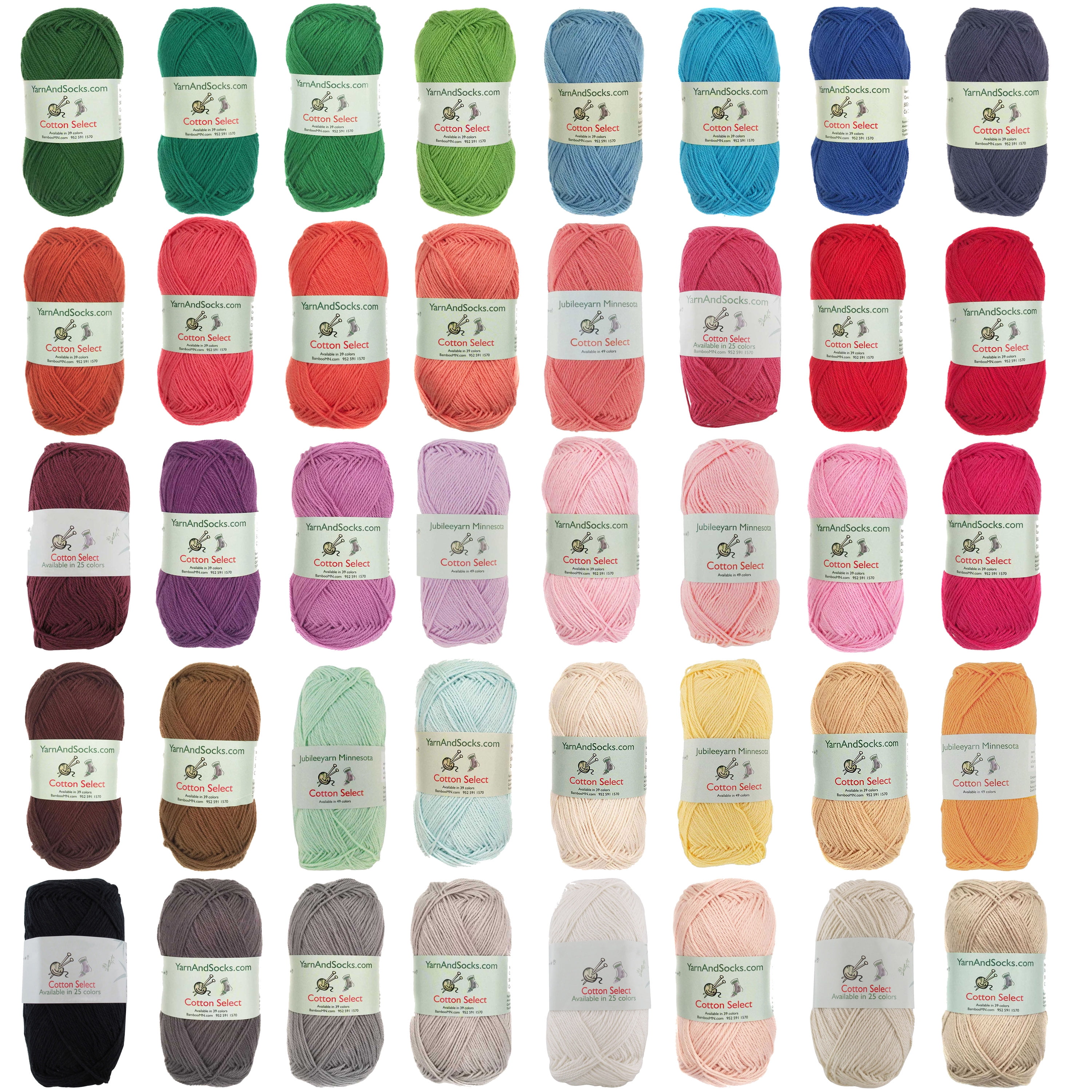 JubileeYarn Cotton Select Yarn - 50g/Skein Sport Weight - Variety Pack - 8 Skeins