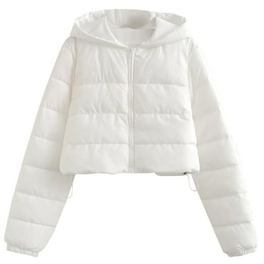 TFEOQRY Women's Solid Color Padded Coats Short Zipper Cotton Jacket Long Sleeved Parkas White