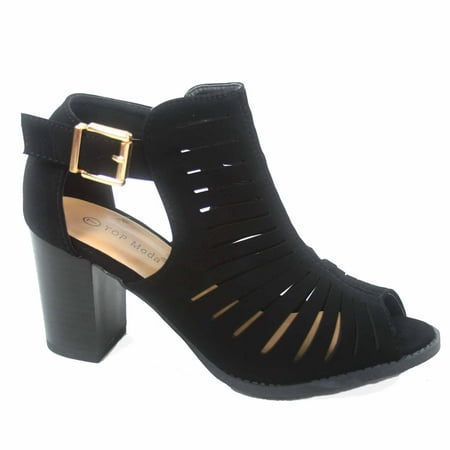 - Palm-20 Women's Open Toe Ankle Strap Buckle Chunky Heel Booties Sandal