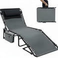 thumbnail image 2 of Chaise Lounge Chair Adjustable - 5 Position Folding Sun Lounger - Portable Outdoor Chair with Carry Handle Pocket Pillow - for Patio Garden Beach Pool Camping- Color: Blue #10, 2 of 7
