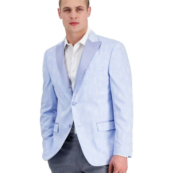 Alfani Mens Floral Two Button Blazer Jacket, Blue, 40 Regular