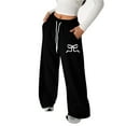 thumbnail image 2 of LRen Girls Sweatpants Joggers Bow Print Sweat Pants Cute Baggy Tween Trendy Clothes Teen Preppy with Pockets,140,A-Black, 2 of 4