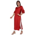 thumbnail image 3 of Moomaya Solid Rayon Kurta For Women bell Sleeve Drawstring Neck Long Ethnic Kurti, 3 of 6