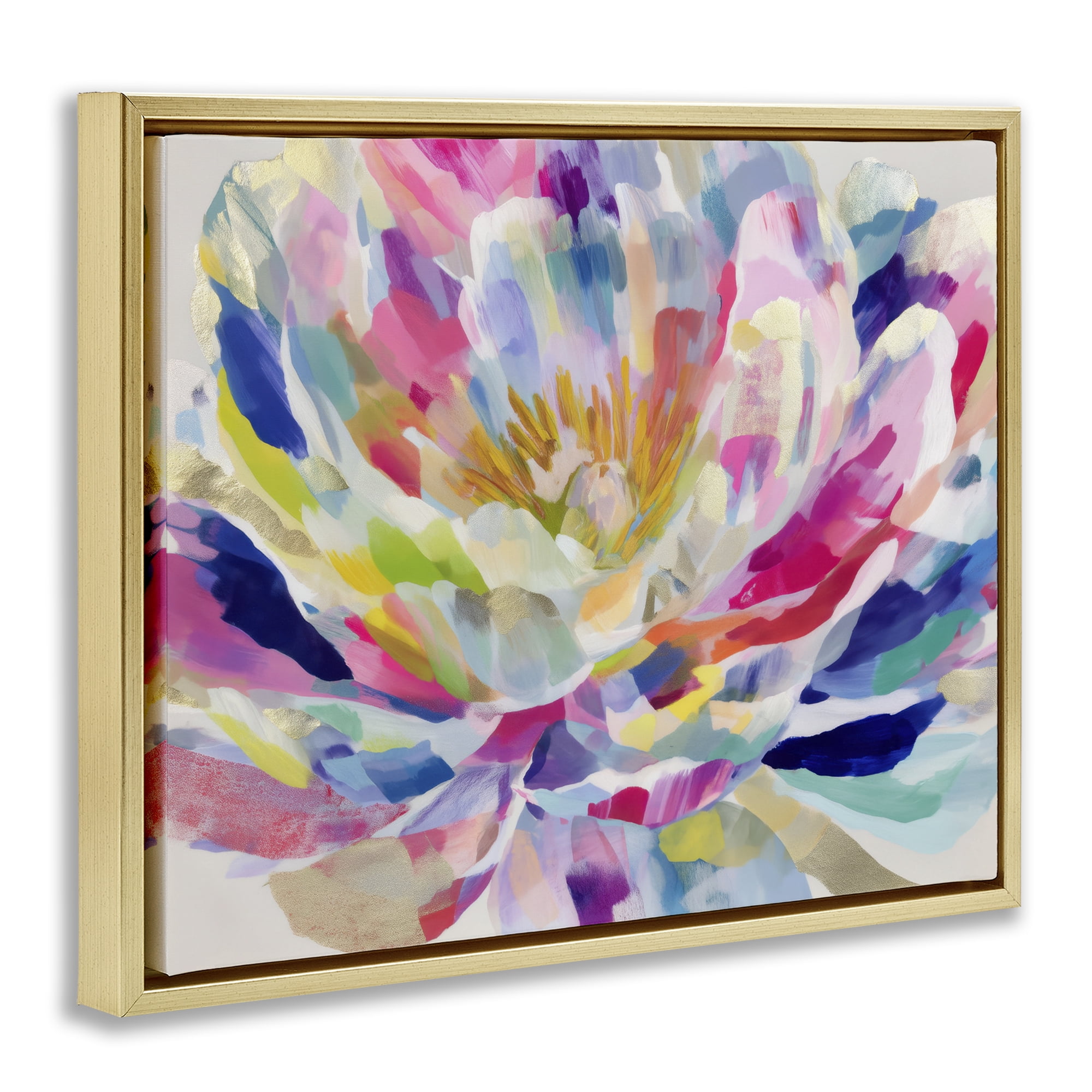 Stupell Industries Dahlia in Pink & Blue Gold Framed Floater Canvas Wall Art, design by Chromatic Storm Studio