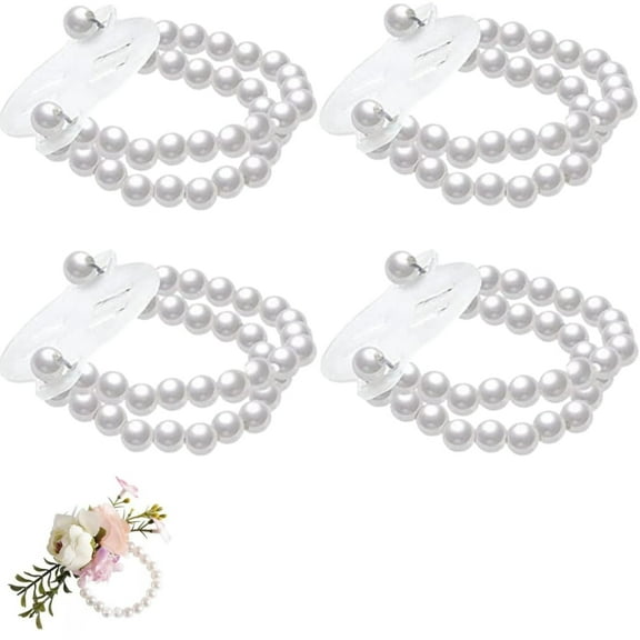 MODANU 4 Pack Elastic Pearl Wrist Corsage Bands Wristlets Stretch Pearl Wedding Wristband Faux Pearl Bead Corsage Accessories Bracelets for Wedding Party Prom Bride Bridesmaid Handmade Corsage