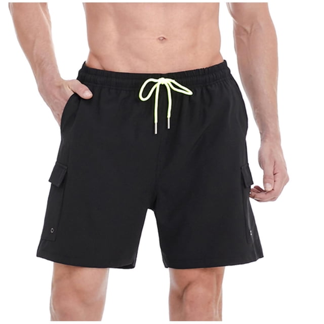 Plebaso Men's Cargo Shorts Summer Drawstring Beach Shorts Elastic Waist Outdoor Shorts with Multi Pockets