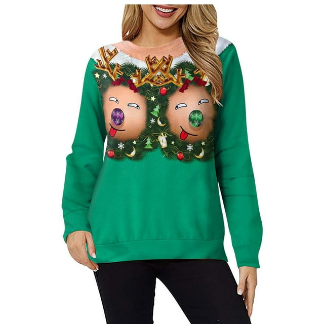 Sudadera Navideña de Cuello Redondo Para Hombres Y Mujeres, Camisetas Casuales Divertidas Con Estampado Navideño Para Parejas, Blusa de Manga Larga Odeerbi ODB195747