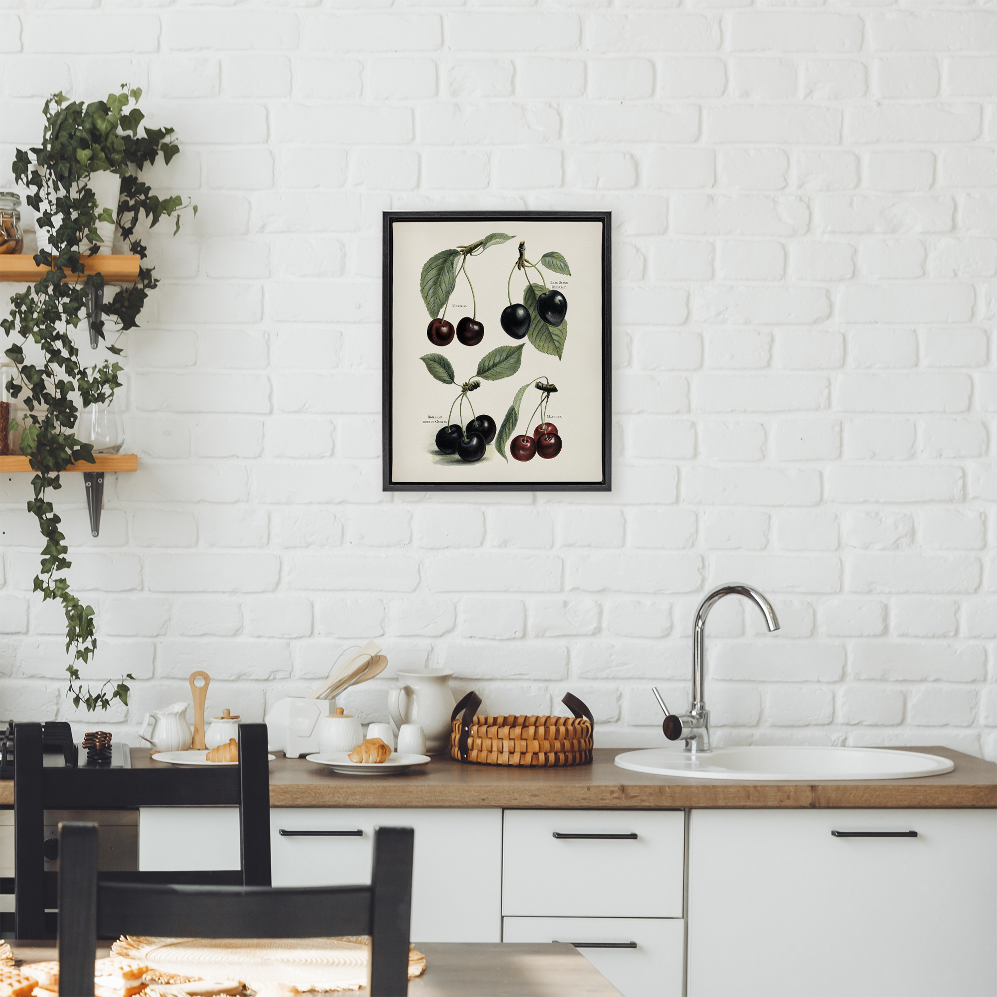 Natural Detailed Cherry Studies Black Framed Floater Canvas Wall Art, design by Lettered and Lined