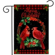 Merry Christmas Cardinals Garden Flag Vertical Double Sided, Christmas Winter Holiday Farmhouse Yard Outdoor Decoration