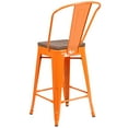 thumbnail image 6 of BizChair 4 Pk. 24" High Orange Metal Counter Height Stool with Back and Wood Seat, 6 of 9