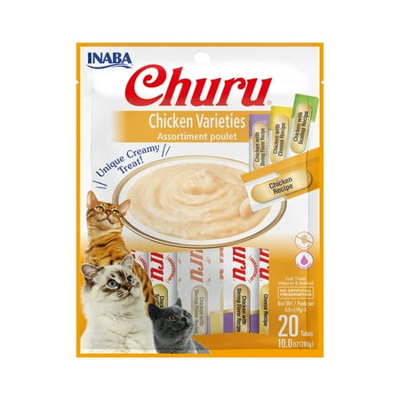 UPC: 0857276007130 | INABA Churu Creamy  Lickable Purée Cat Treat with Taurine  0.5 oz  20 Tubes  Chicken Variety