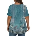 thumbnail image 7 of ADSSDQ Cute Plus Size Tops Dressy Casual V-Neck Teacher Shirt Boho Floral Western Graphic Tees For Women Short Sleeve Blouse Womens Summer Clothes Fall Fashion 2024 Cyan 3XL, 7 of 7