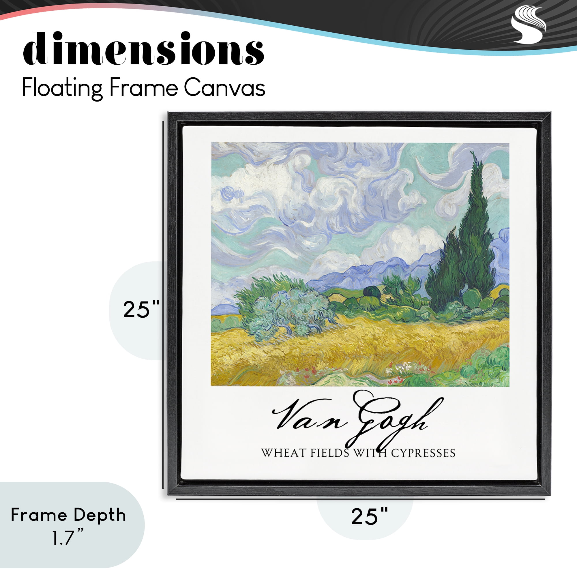 Stupell Industries Van Gogh Wheat Field with Cypresses Black Framed Floater Canvas Wall Art, design by Vintage Hustle