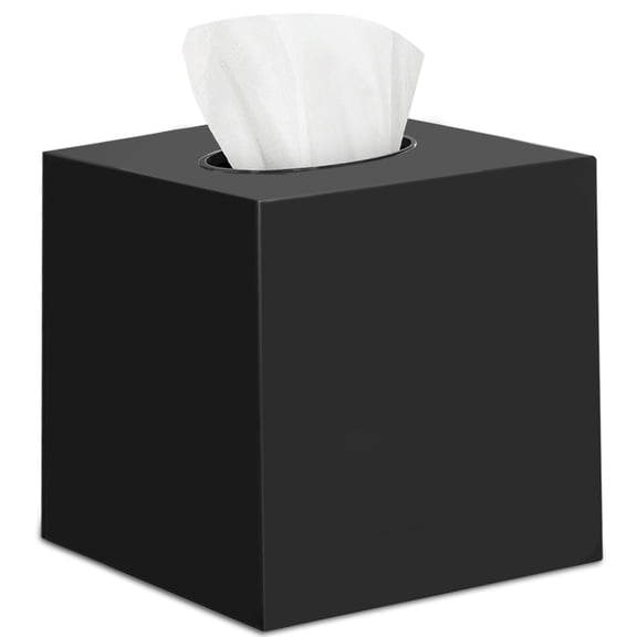 Black Tissue Box Cover, Square Modern Plastic Facial Tissue Holder and Dispenser, Decorative Cube for Bathroom Vanity, Bedroom Dresser, Office Desk, Living Room, Kitchen Counter