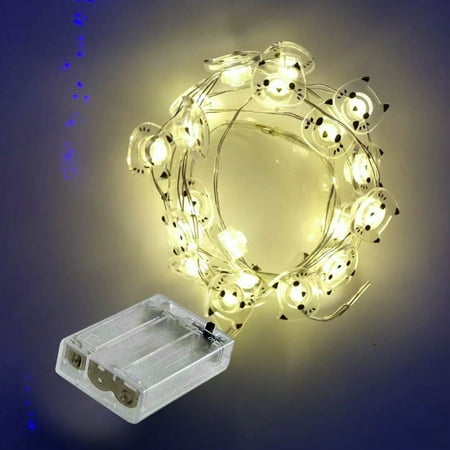 Cat Patio Fence 2000mm 20 Bulbs LED Clear Battery Powered Home Wedding Decoration Festoon Party Christmas Tree Garden Yard Fence Lamp Holiday Cat String Lights ()