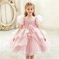 thumbnail image 5 of ATORRE Flower Girls Dress Round Neck Puff Sleeve Stylish Princess Dresses for Wedding Birthday Holiday, Girl's Formal Dress Hot Pink 1-2 Years, 5 of 9