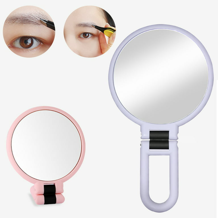 Small Pink Handheld 10x Magnifying Mirror for Makeup, Travel (9.5x5.3 in)