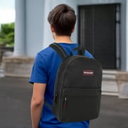 Classic Solid Color 17 Inch Backpack with Front Zipper Accessory Pocket, Dual Zipper Closure & Padded Shoulder Straps for Work, Office, Gym, Sports, Travel, Commute & Recreation in Black