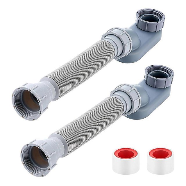 2 Pcs Low Profile 1 1/2 P Trap with Sealing Tape Low Profile Shower Drain Flat 1 1/2 P Trap Freestan