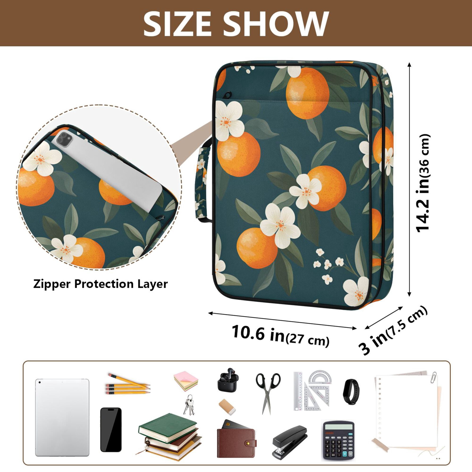 FORMRS Accordion File Folder A4 Size 7-Pocket Expanding Document Organizer Bag with 3 Ring Binder, Floral Oranges