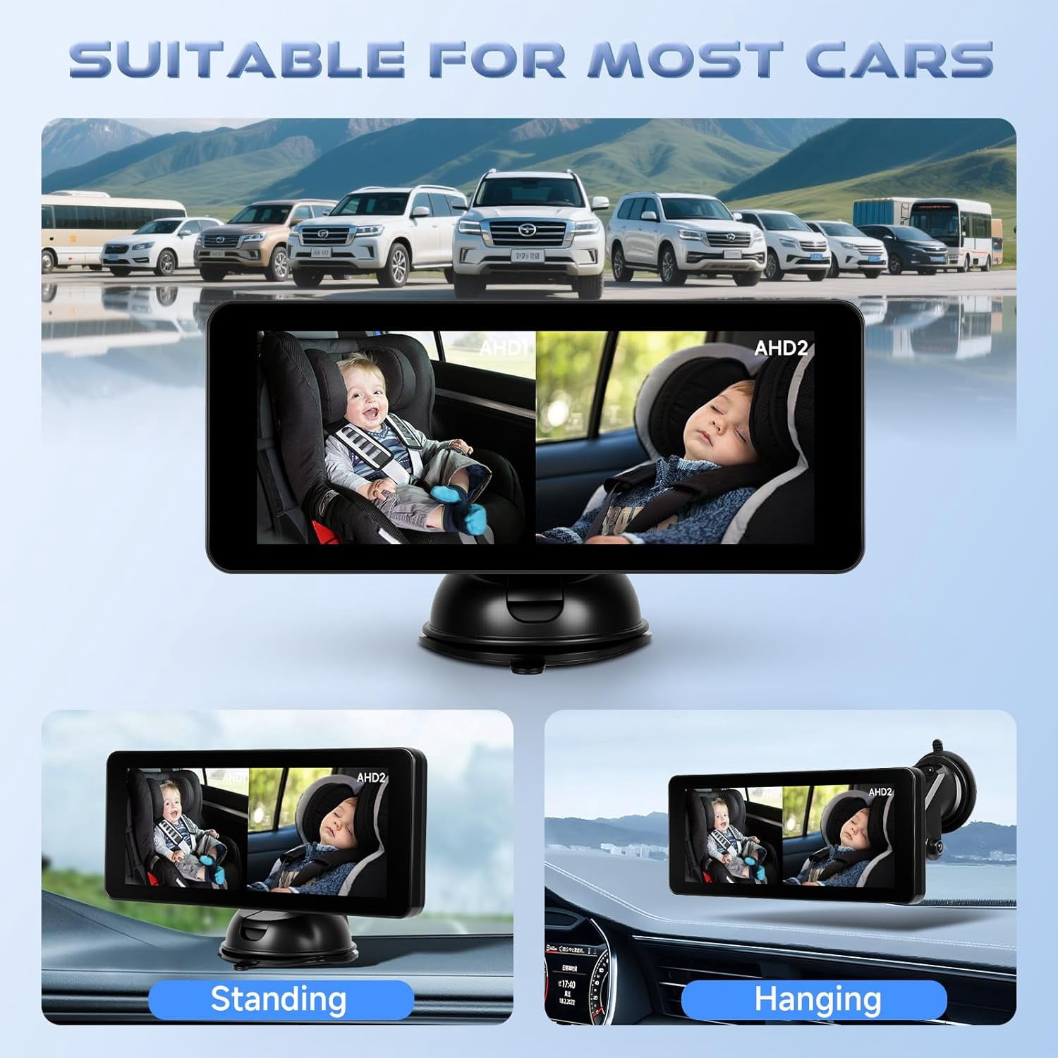 6.86'' Baby Car Camera for Seat HD Bual Rear Facing for Baby, Car Camera for Baby Night Vision Wide View Angle Reusable Sucker Bracket, Easy Install 360° Adjustable