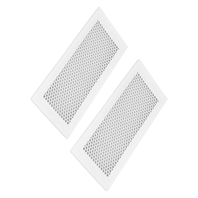 2pcs vent cover for home floor, soft silicone vent cover for home wall, ceiling floor, and register. The image shows two white silicone vent covers with a perforated design, measuring approximately 30 x 14 cm (11.8 x 5.5 inches). Designed for 4 x 12-inch vents, these covers provide baby-proofing by preventing fingers and toes from being pinched by metal vents while maintaining air circulation. Flexible and easy to install with a secure fit.
