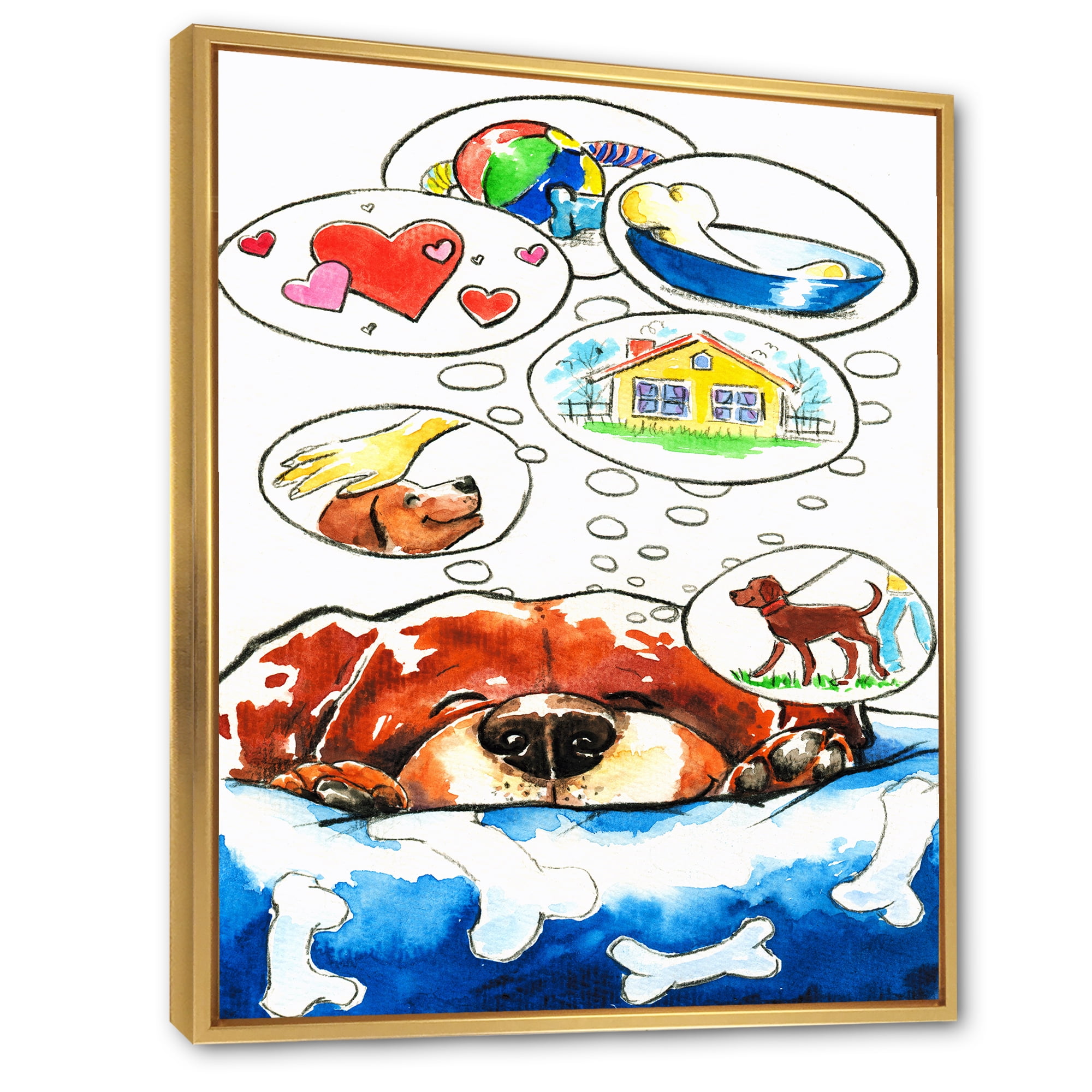 Designart 'Dog Having Dreams' Children's Art Framed Canvas Wall Art Print