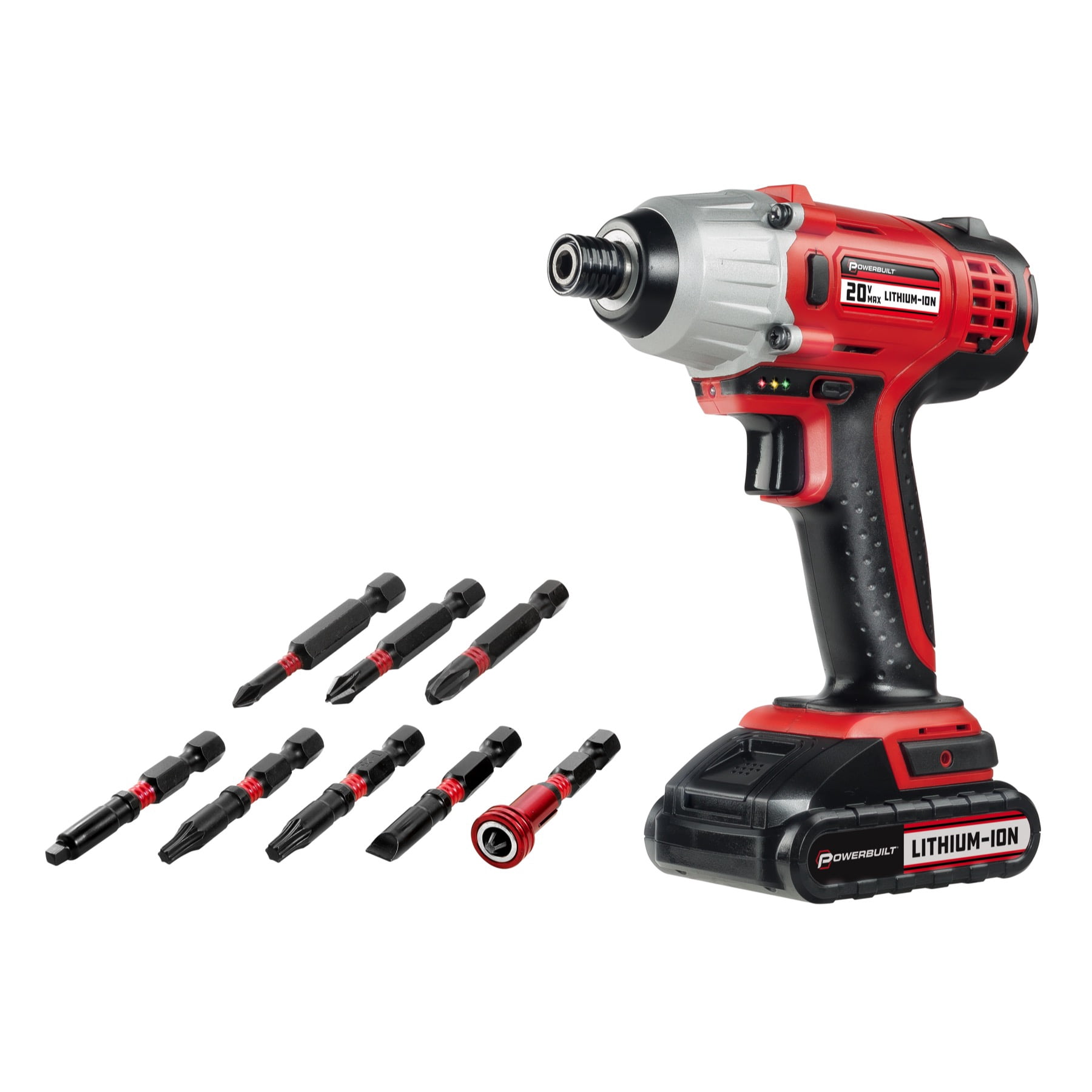 Powerbuilt 20V Lithium Ion Cordless Impact Driver + Bonus 8 Impact Driver Bits - 240232