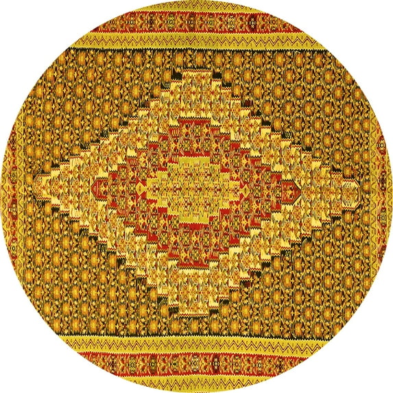 Ahgly Company Machine Washable Indoor Round Southwestern Yellow Country Area Rugs, 6' Round
