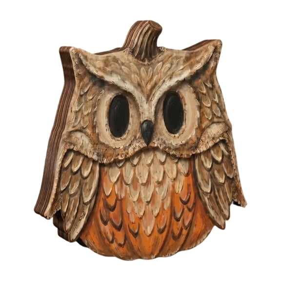 EverydayNest Wooden Halloween Pumpkin Ornament,Decorative Ghost Owl Figurine for Tabletop Shelf,Autumn Fall Centerpiece for Home Living Room Office Decor,5.9in