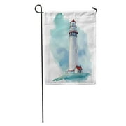 NUDECOR Blue Nautical Watercolor Lighthouse It Red Artistic Building Coast Drawing Garden Flag Decorative Flag House Banner 12x18 inch