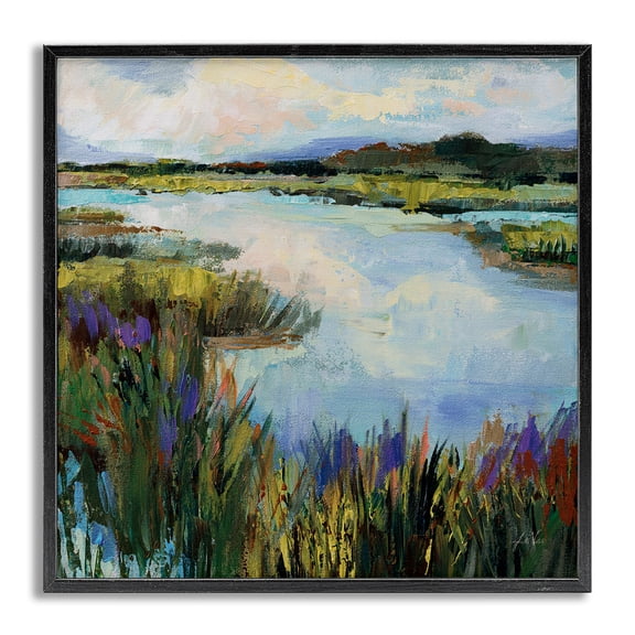 Stupell Industries Rural Stream Nature Landscape Painting Gray Framed Art Print Wall Art, 12 x 12
