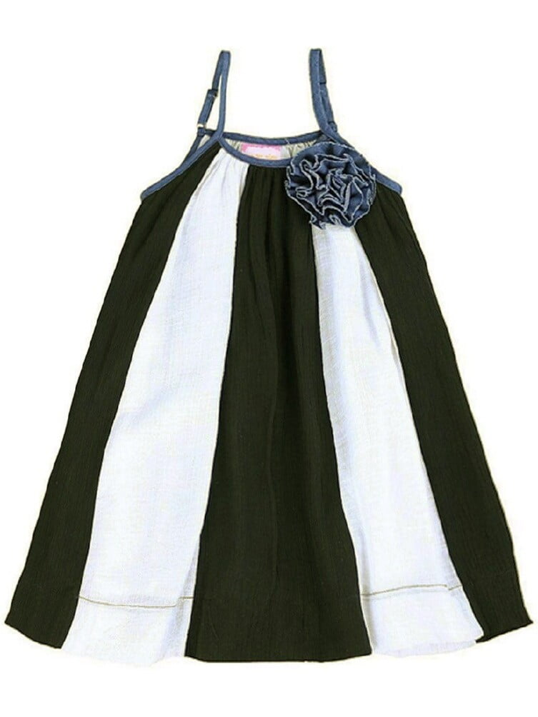 Lele For Kids Little Girls White Contrast Rosette Accent Casual Dress 2T-6 