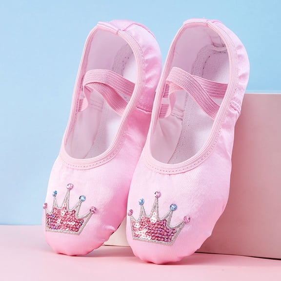 FSYBOA Girl Ballet Shoes, Solid Color Non Slip Elastic Straps Soft Sole Dance Shoes for Girl Pink Size 4T